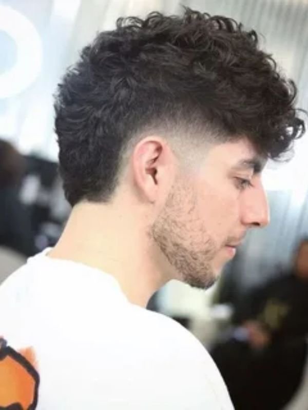 Curly Burst Fade Mullet